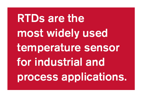 Text reads: RTDs are the most widely used temperature sensor for industrial and process applications